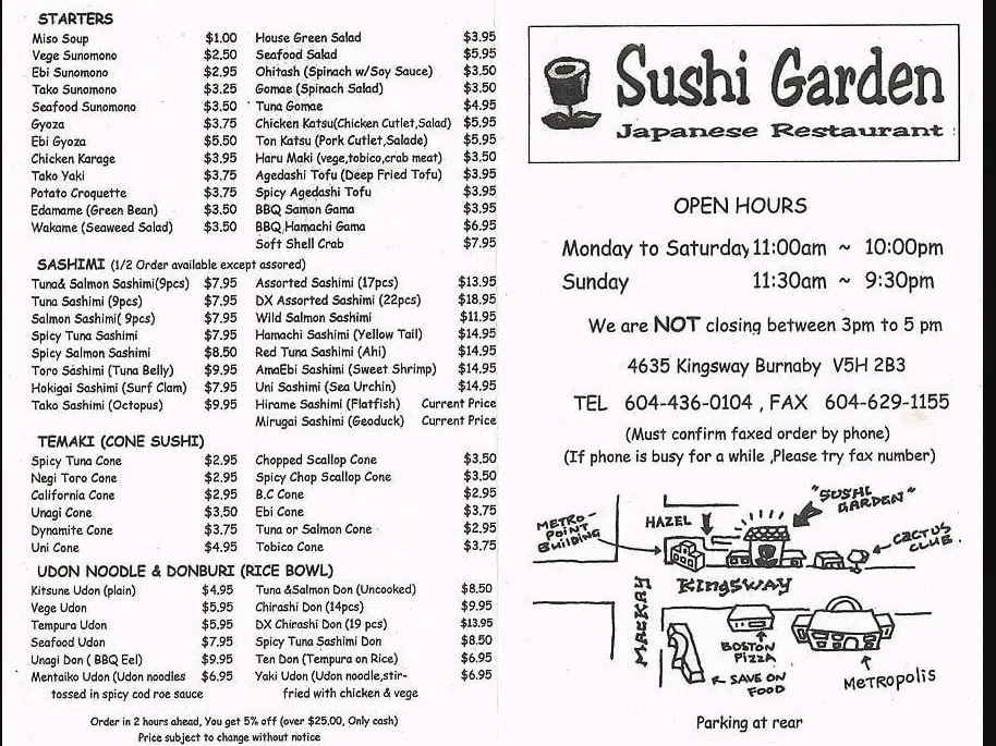 Sushi Garden Menu