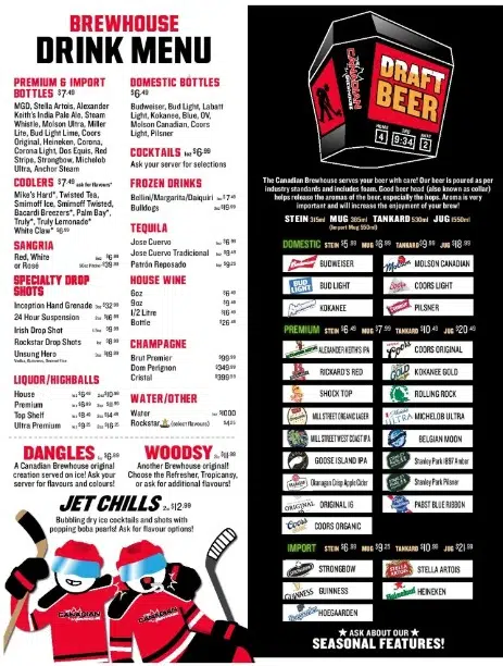 The Canadian Brewhouse Menu 