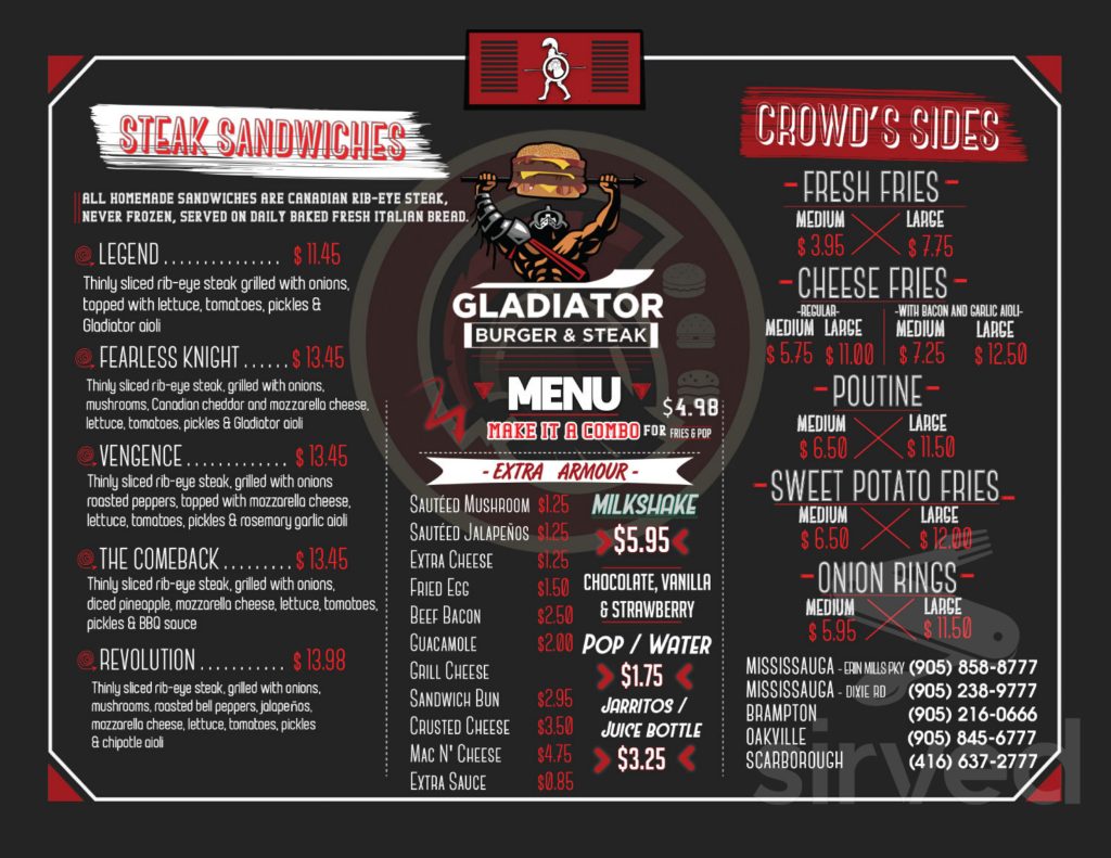 Gladiator Burger Menu 