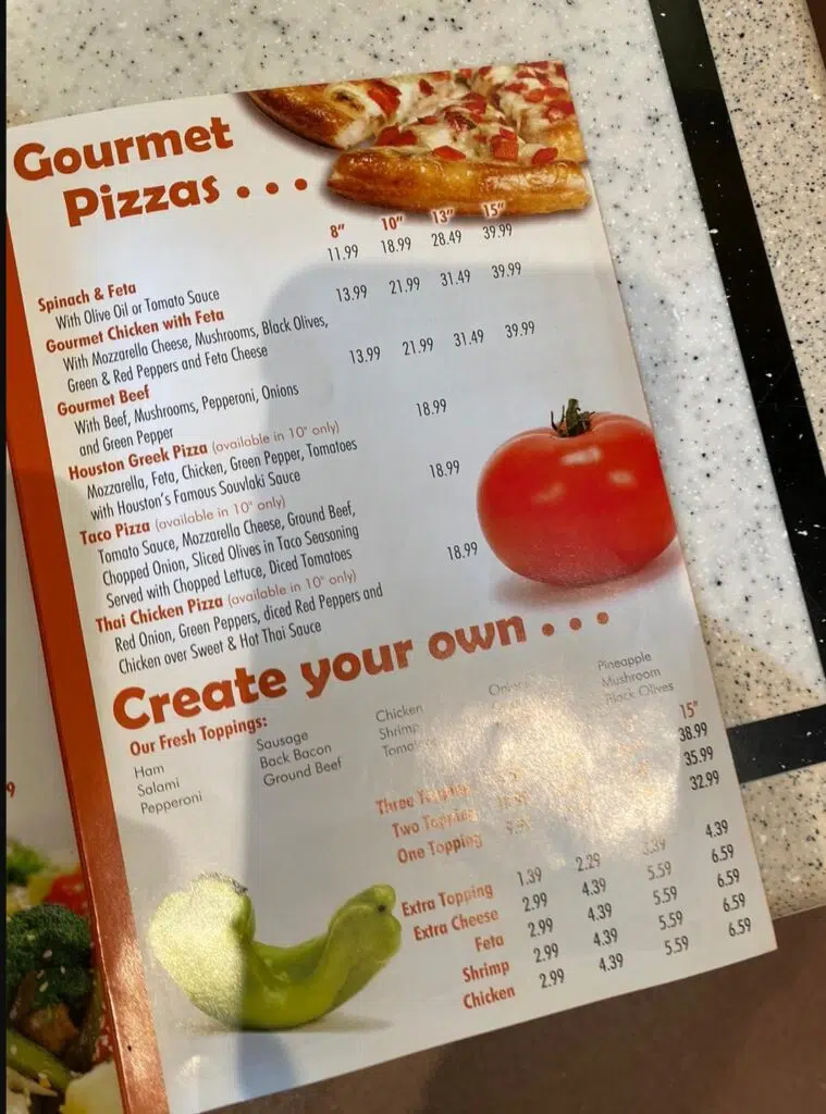 Houston Pizza Menu 